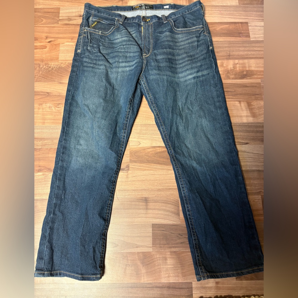 Ariat Men's Men’s Rebar M4 Relaxed Boot Cut Jeans Sz 42x32 Medium Wash Loop Lock